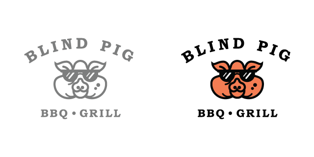 Blind Pig BBQ Logo. A pig with sunglasses.